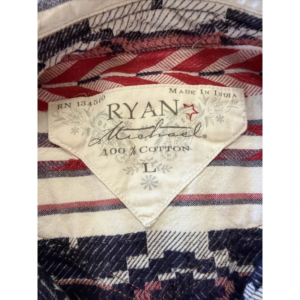 Ryan‎ Michael Aztec Western Flannel Snap Shirt Men's Sz L Long Sleeve Rodeo